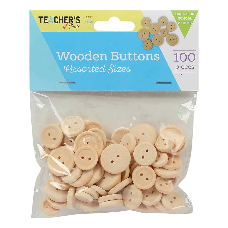 Teacher’s Choice Natural Wooden Buttons Assorted Sizes 100 Pieces