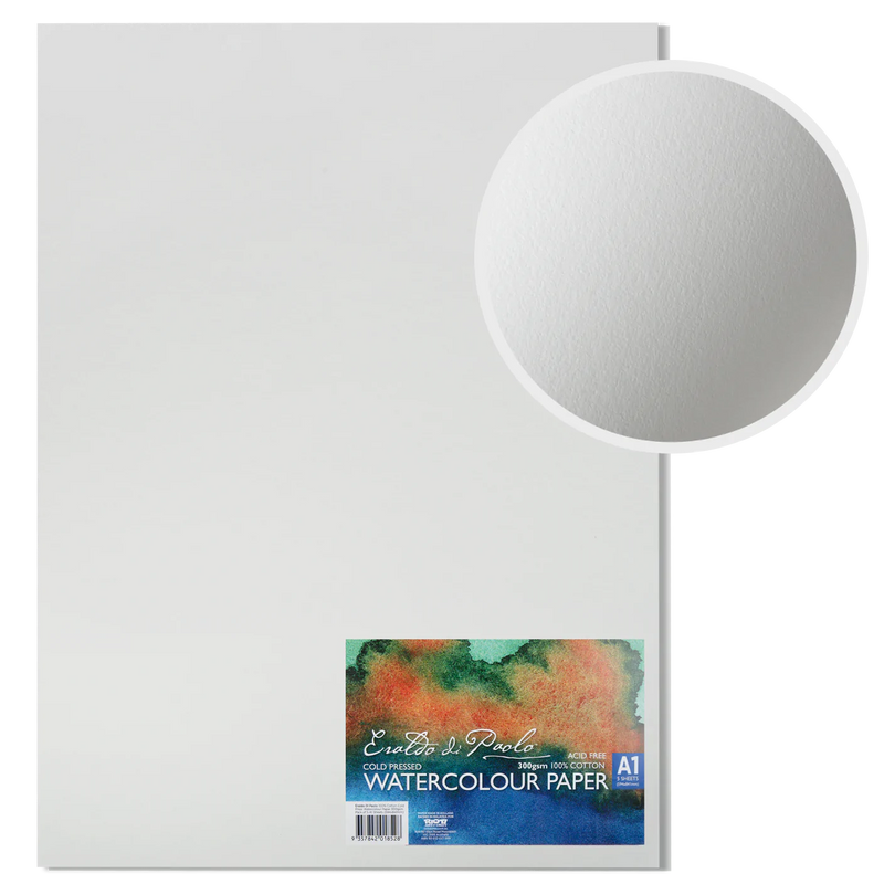 Eraldo Di Paolo 100% Cotton Cold Press Watercolour Paper 300gsm Pack of 5 A1 Sheets (594x841mm)