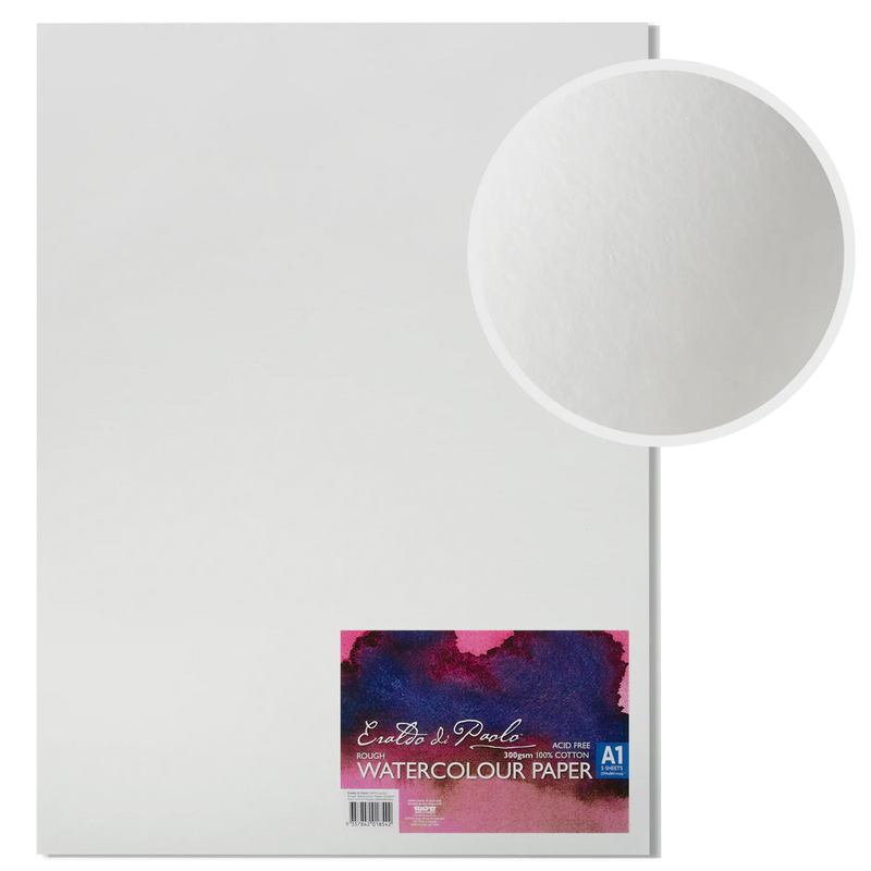 Eraldo Di Paolo 100% Cotton Rough Watercolour Paper 300gsm Pack of 5 A1 Sheets (594x841mm)