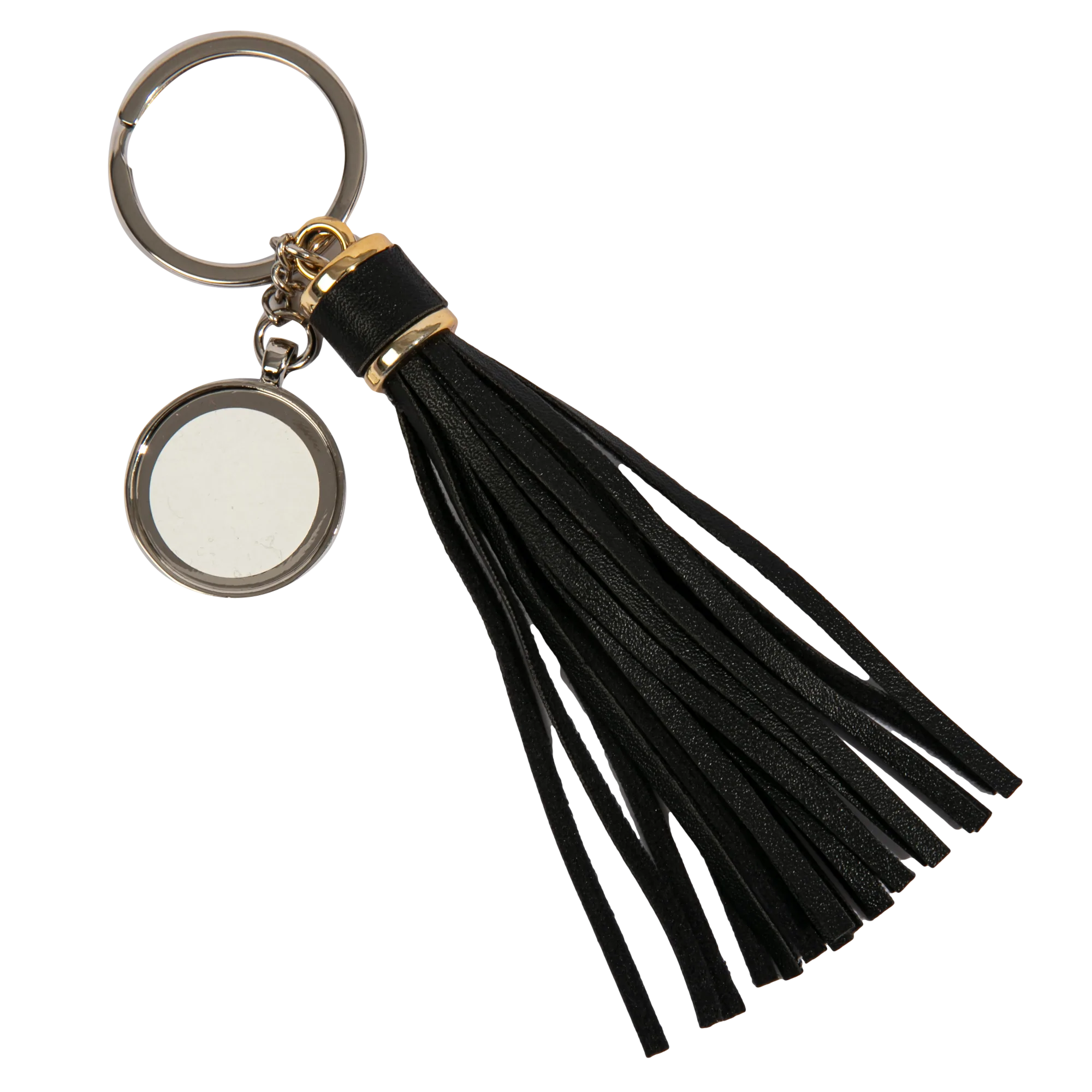 Personalisable Round Keychain with Long TasselBlack 2x14cm