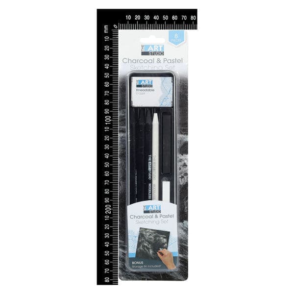 Black The Art Studio Charcoal & Pastel Tin Set Pencils