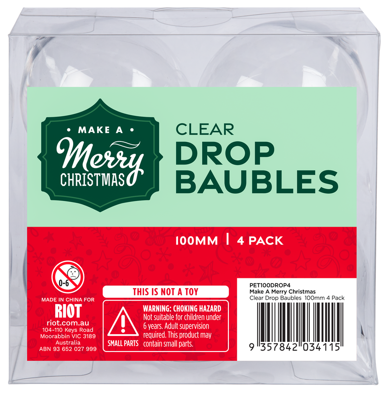 Make A Merry Christmas Bauble Drop 100mm 4 Pack