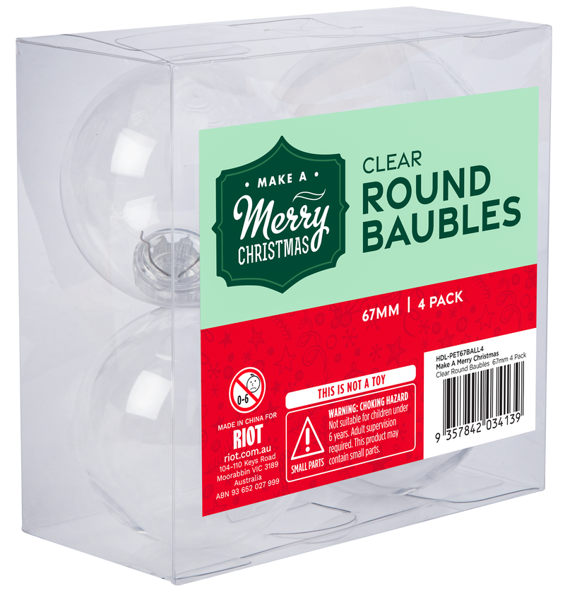 Make A Merry Christmas Bauble Clear 67mm 4 Pack