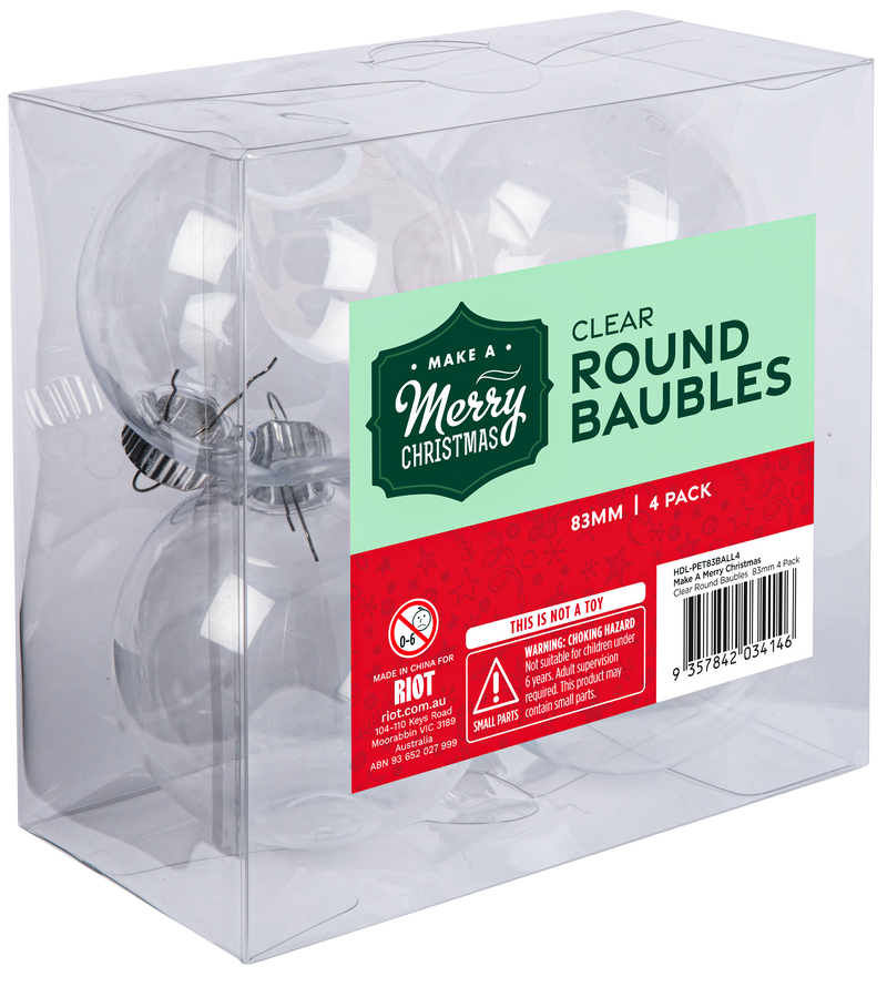 Make A Merry Christmas Bauble Clear 83mm 4 Pack