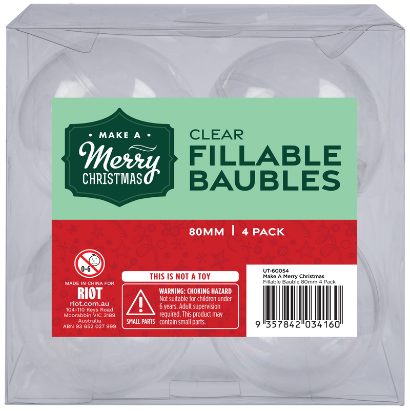 Make A Merry Christmas Fillable Bauble 80mm 4 Pack