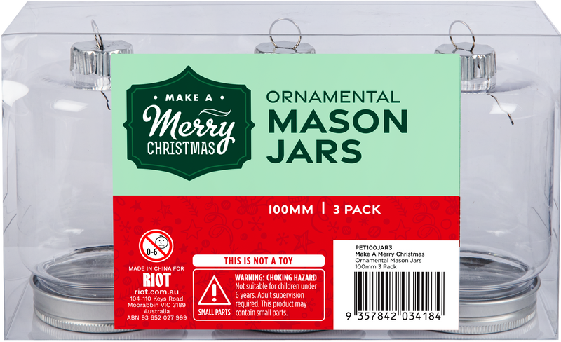 Make A Merry Christmas Mason Jar Ornament 100mm 3 Pack