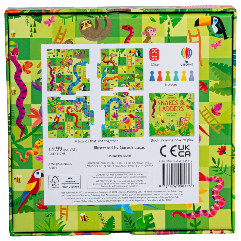 Yellow Green Usborne Rainforest-Themed Snakes and Ladders Game Kids Activities