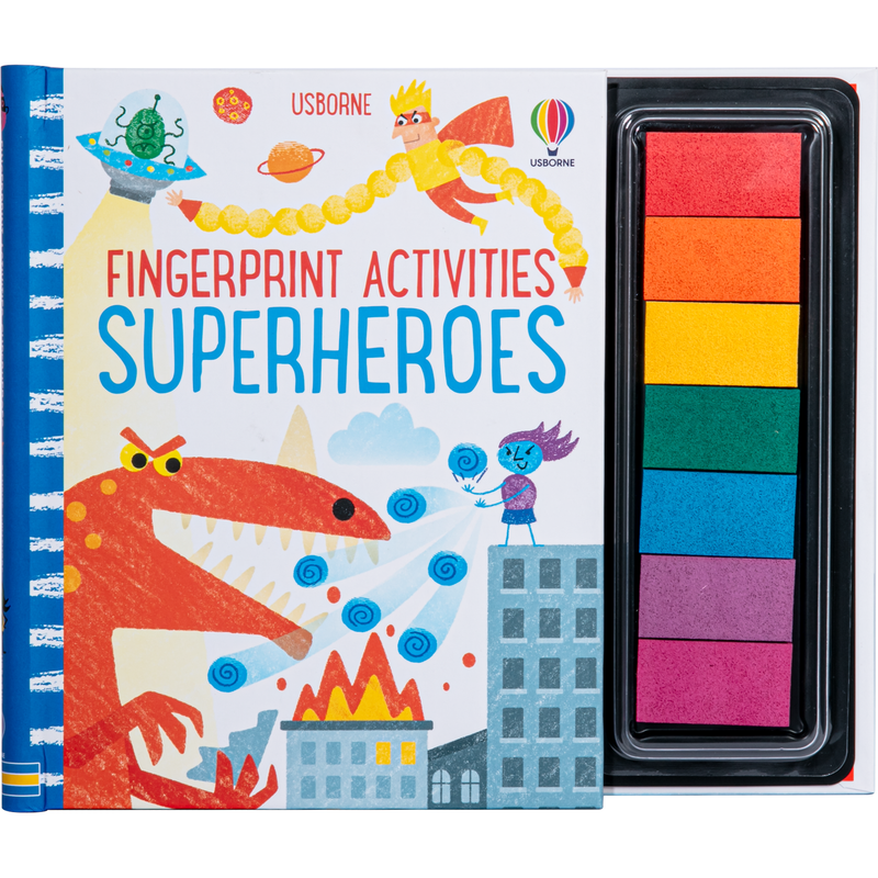 Usborne Fingerprinting Activity Book with Colourful Ink Pads – Superheroes