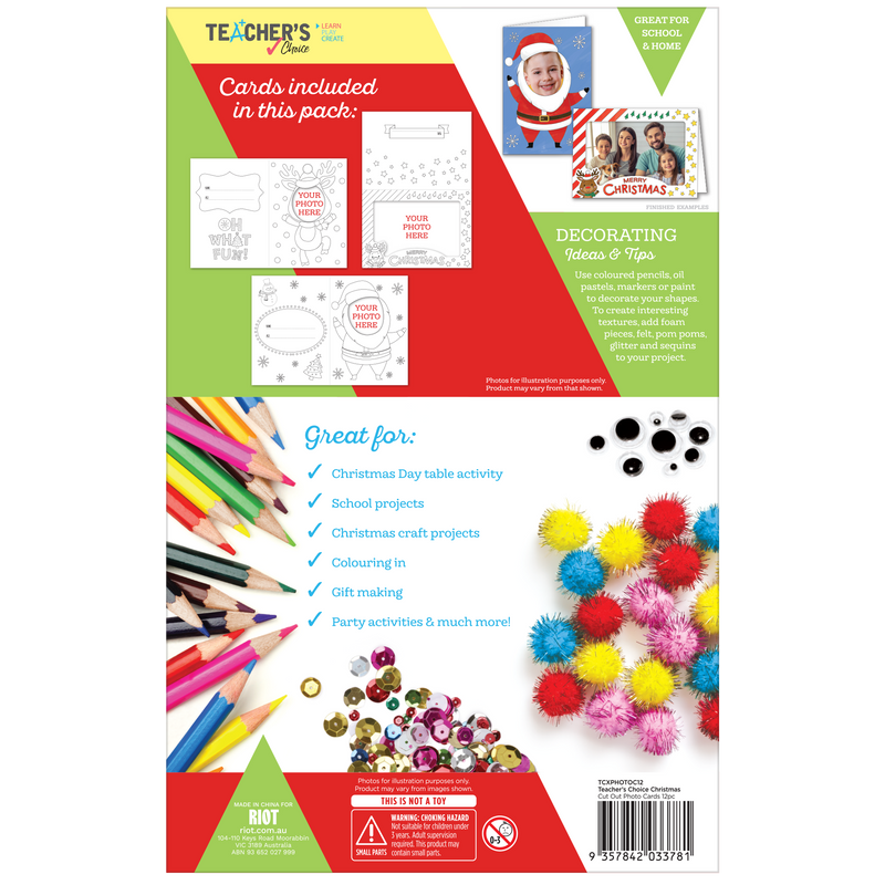Teacher's Choice Christmas Cut Out Photo Cards 3 Designs 12pc