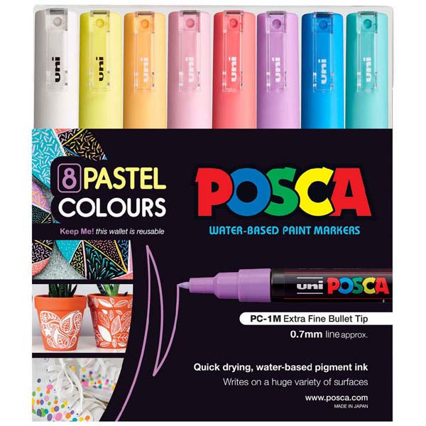 Posca PC1M Paint Markers, Assorted Soft Colours, 8Pk