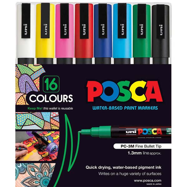 Posca PC3M Paint Markers, Assorted Colours, 16Pk