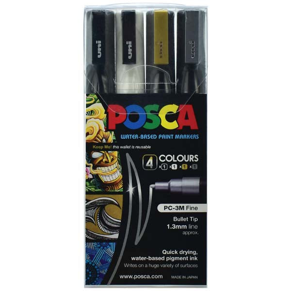 Posca PC3M Paint markers, Assorted Colours, 4pk