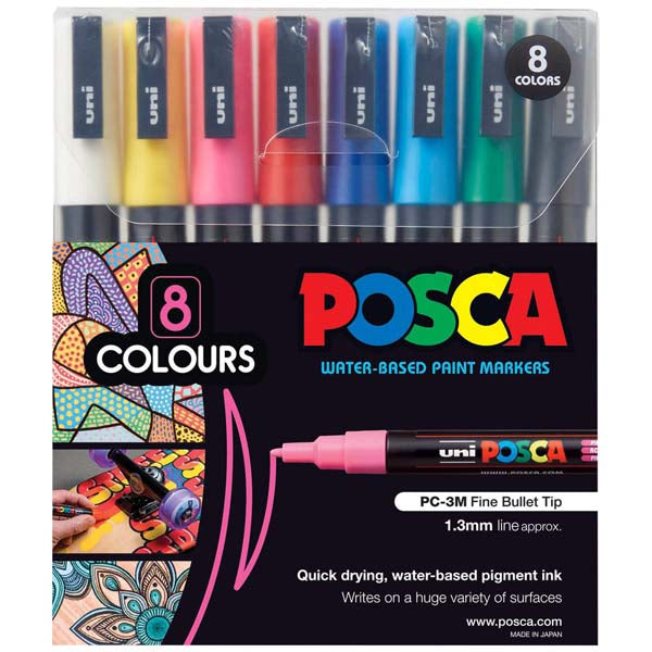 Posca PC3M Paint Markers, Assorted Colours, 8Pk