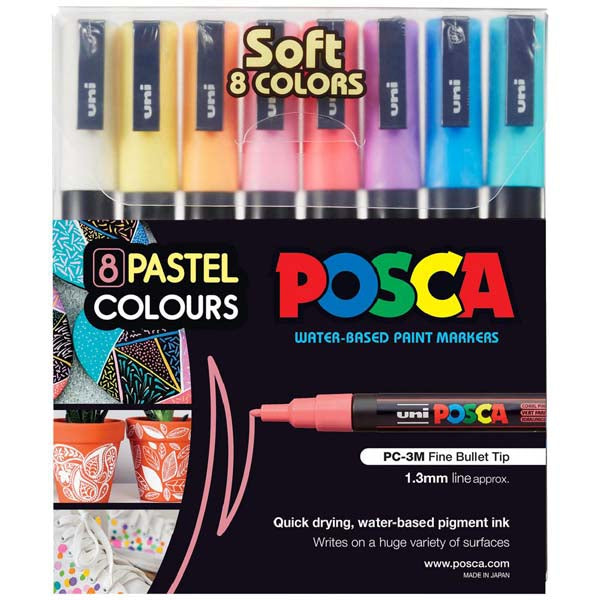 Posca PC3M Paint Markers, Soft Pastel Colours, 8Pk