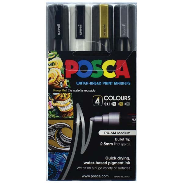 Posca PC5M Paint Markers, Assorted Colours, 4Pk