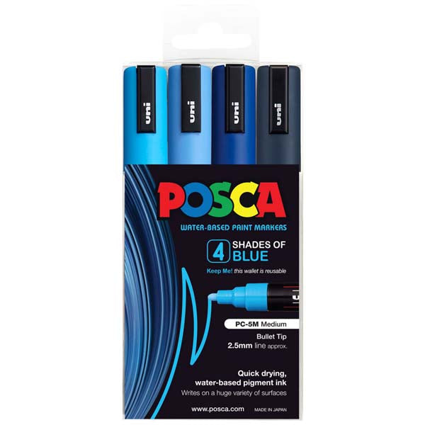 Posca PC5M Paint Markers, Blue Shades, 4Pk