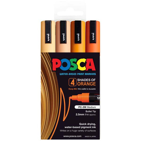 Posca PC5M Paint Markers, Orange Shades, 4Pk