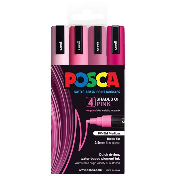 Posca PC5M Paint Markers, Pink Shades, 4Pk