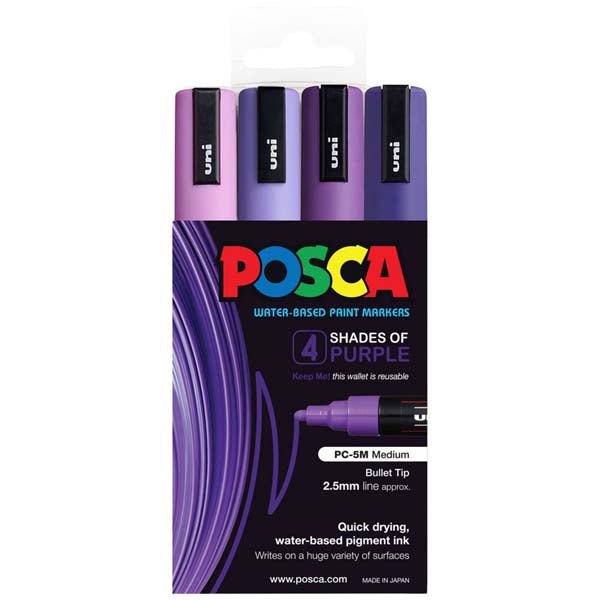 Posca PC5M Paint Markers, Purple Shades, 4Pk