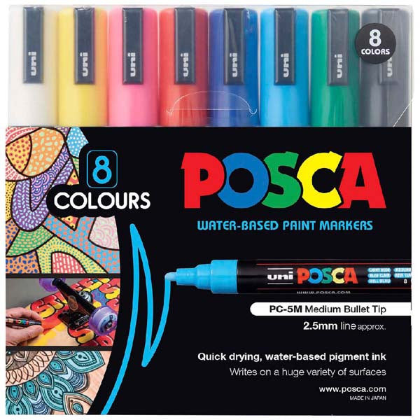 Posca PC5M Paint Markers, Assorted Colours, 8Pk