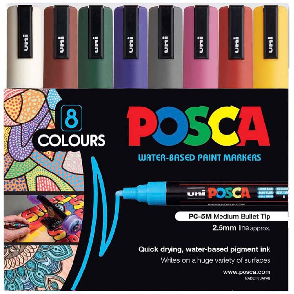 Posca PC5M Paint Markers, Dark Colours, 8Pk