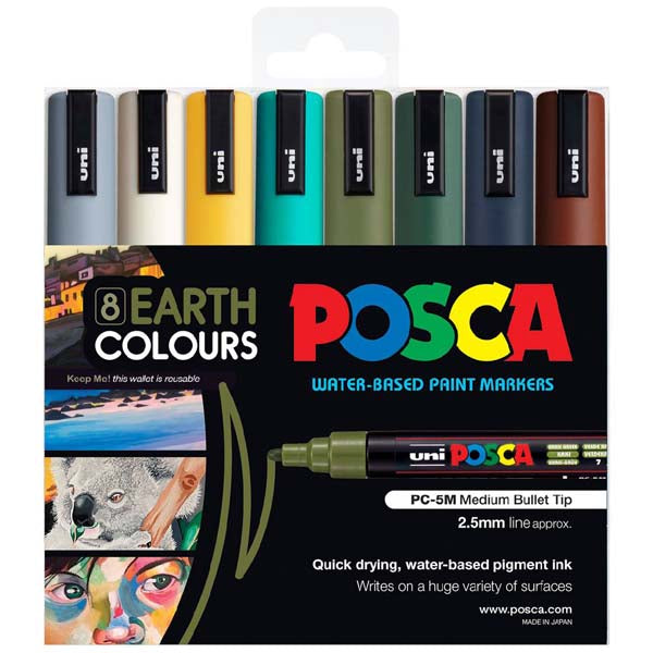Posca PC5M Paint Markers, Earth Colours, 8Pk