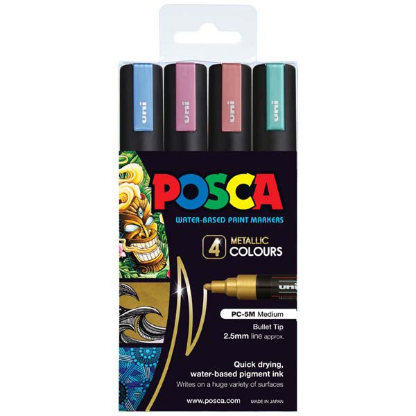 Posca PC5M Paint Markers, Metallic Colours, 4Pk
