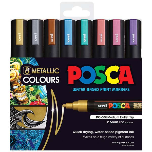 Posca PC5M Paint Markers, Metallic Colours, 8Pk