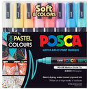 Black Posca PC5M Paint Markers, Soft Pastel Colours, 8Pk Paint Markers