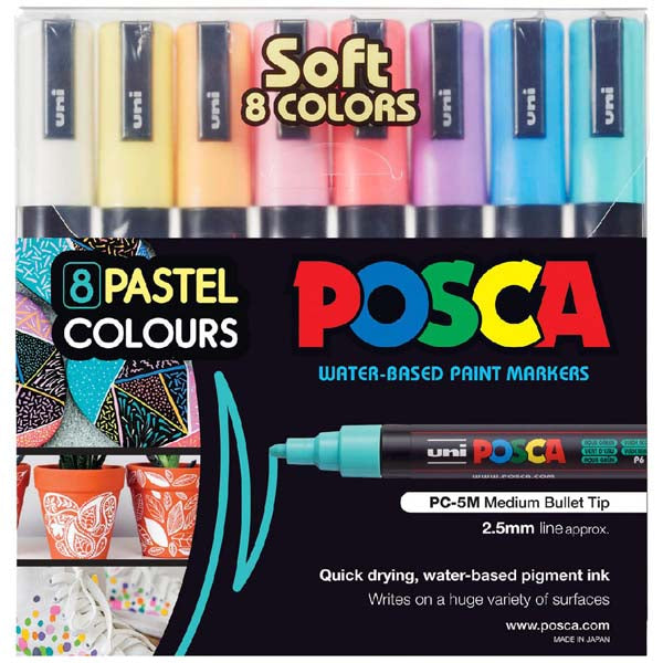 Posca PC5M Paint Markers, Soft Pastel Colours, 8Pk
