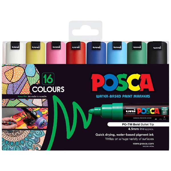 Posca PC7M Paint Markers, Assorted Colours, 16Pk