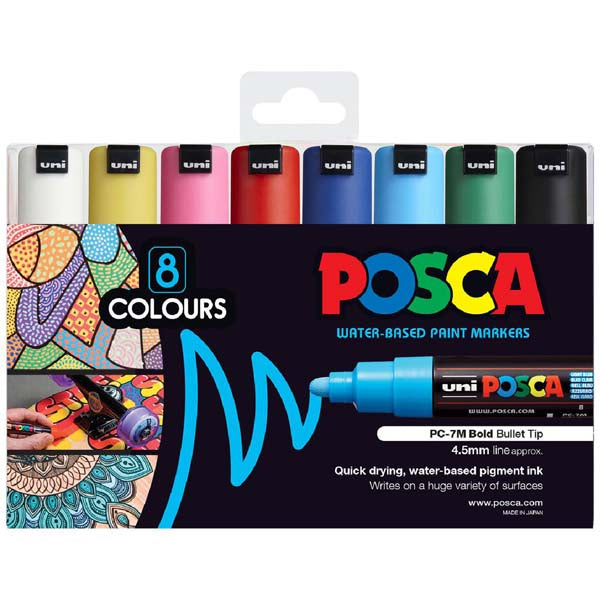Posca PC7M Paint Markers, Assorted Colours, 8Pk