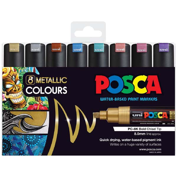 Posca PC8K Paint Markers, Metallic Colours, 8Pk