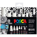 Black Posca Paint Markers, Assorted Nib Sizes, White, 8Pk Paint Markers