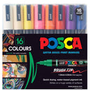 Black POSCA PC5BR Brush Tip Paint Markers, Assorted Colours, 16Pk Paint Markers