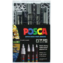 Black Posca Paint Markers, Assorted Nib Sizes, Silver, 4Pk Paint Markers