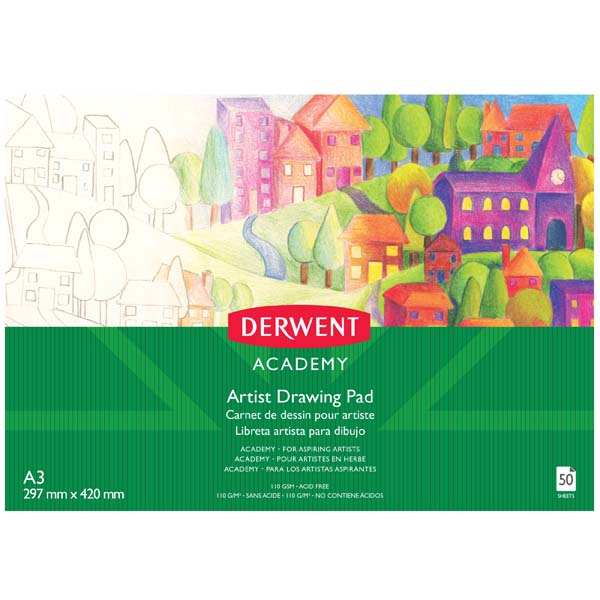 Derwent Academy Drawing Pad, A3, Landscape, 110gsm, 50 sheet