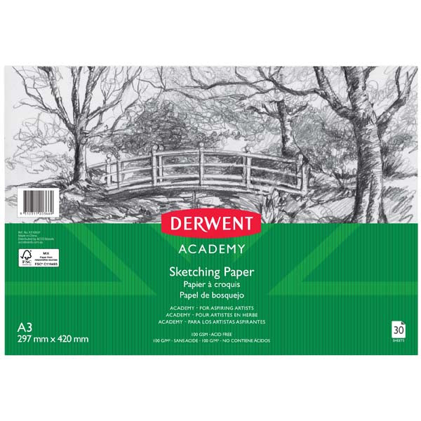 Derwent Academy Sketch Paper, A3, Landscape, 100gsm, 30sht