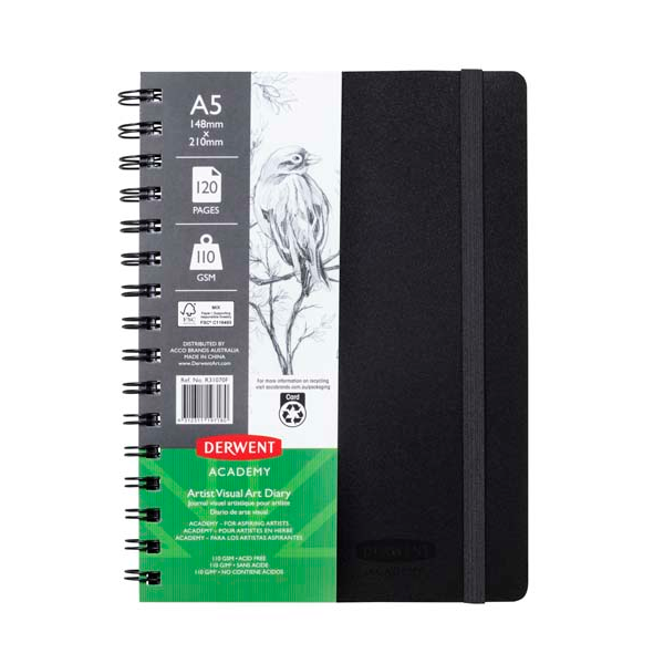 Derwent Academy Visual Art Diary, A5, Portrait, 110gsm, 120pg