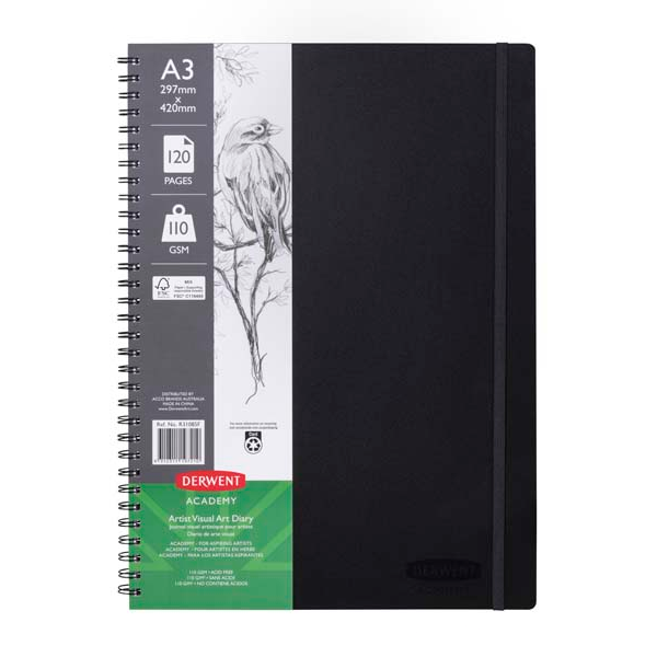 Derwent Academy Visual Art Diary, A3, Portrait,110gsm,  120pg