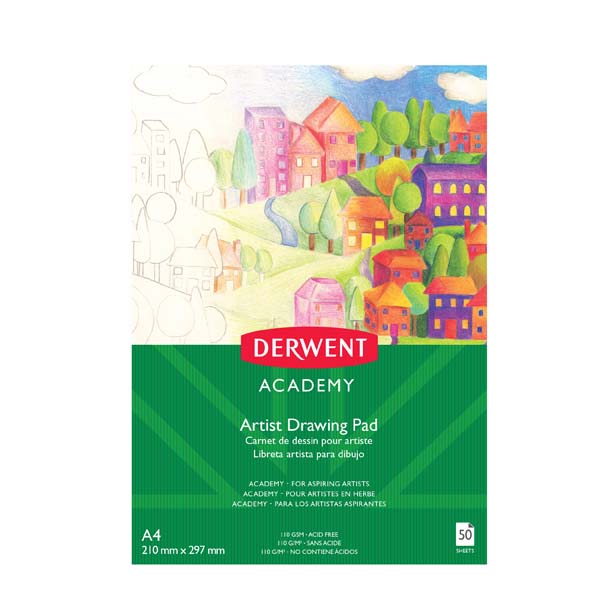 Derwent Academy Drawing Pad, A4, Portrait, 110gsm, 50 sheet