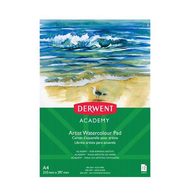 Derwent Academy Watercolour Pad, A4, Portrait, 300gsm, 12sht