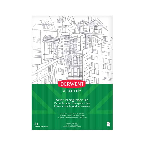 Derwent Academy Tracing Paper Pad, A3, Portrait, 65gsm, 25sht