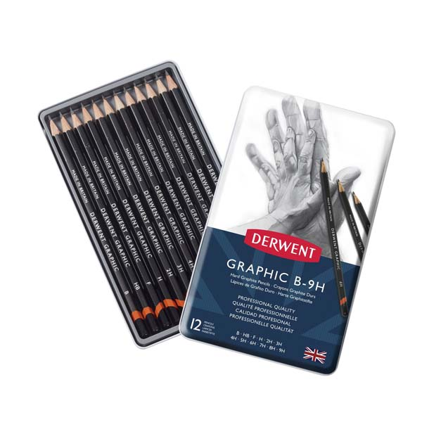 Derwent Graphic Pencils, Hard, Tin 12