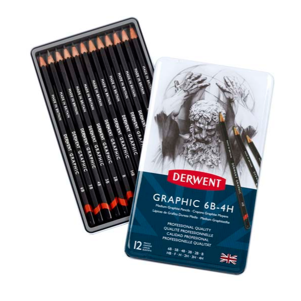 Derwent Graphic Pencils, Medium, Tin 12
