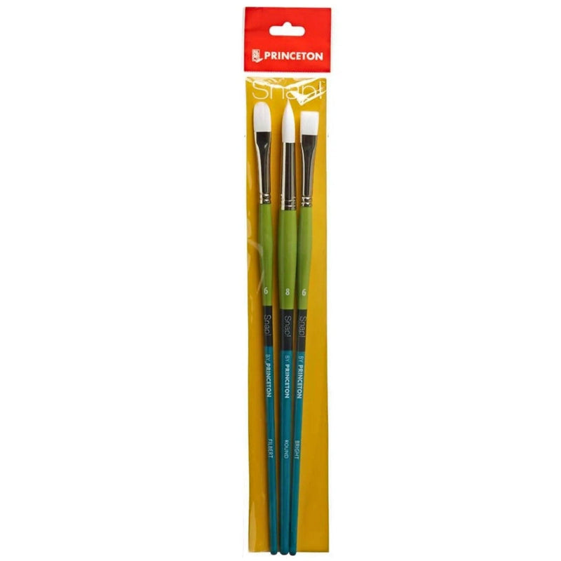 Princeton  Snap 9800 Synthetic White  Long Handle Brush Set, #5- 3pc Set