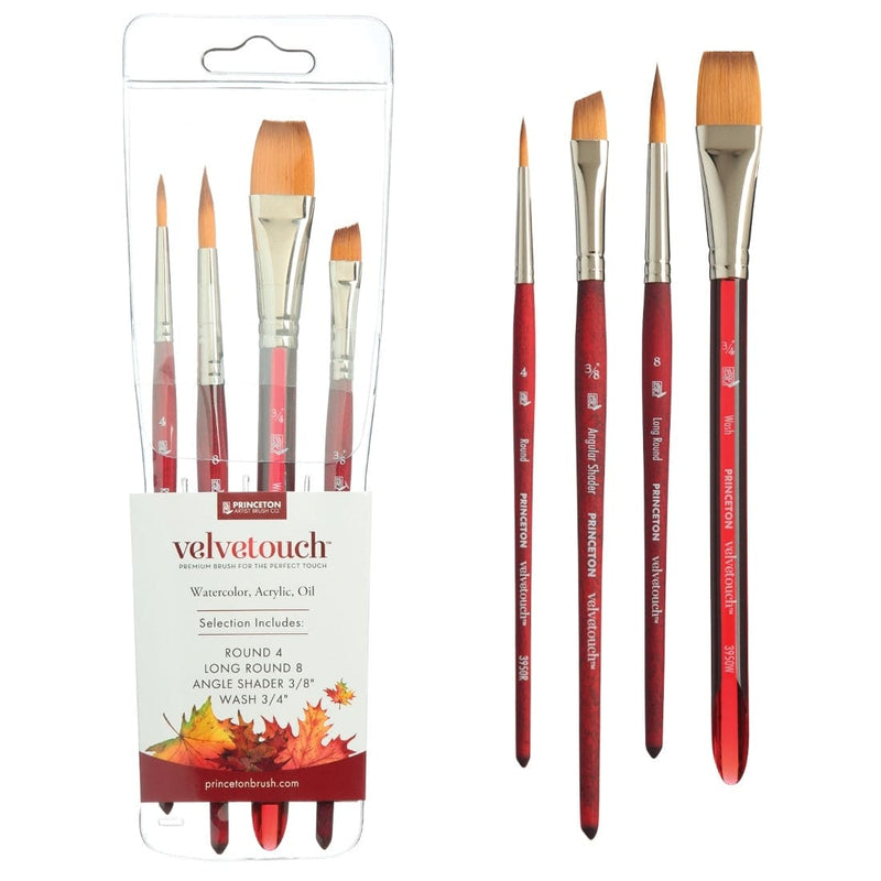 Princeton Velvetouch 3900 Synthetic Long Handle Brush, Professional 4PC Set