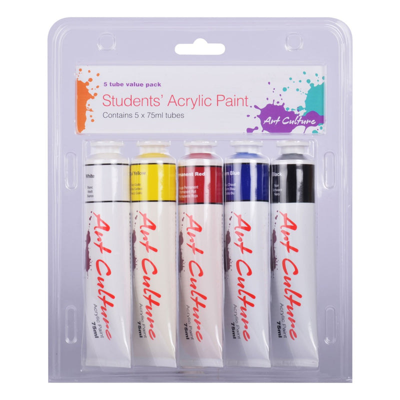 Goldenrod Art Culture Student Acrylic Paint Value Pack  Assorted Colours 5 x 75ml Tubes Acrylic Paints