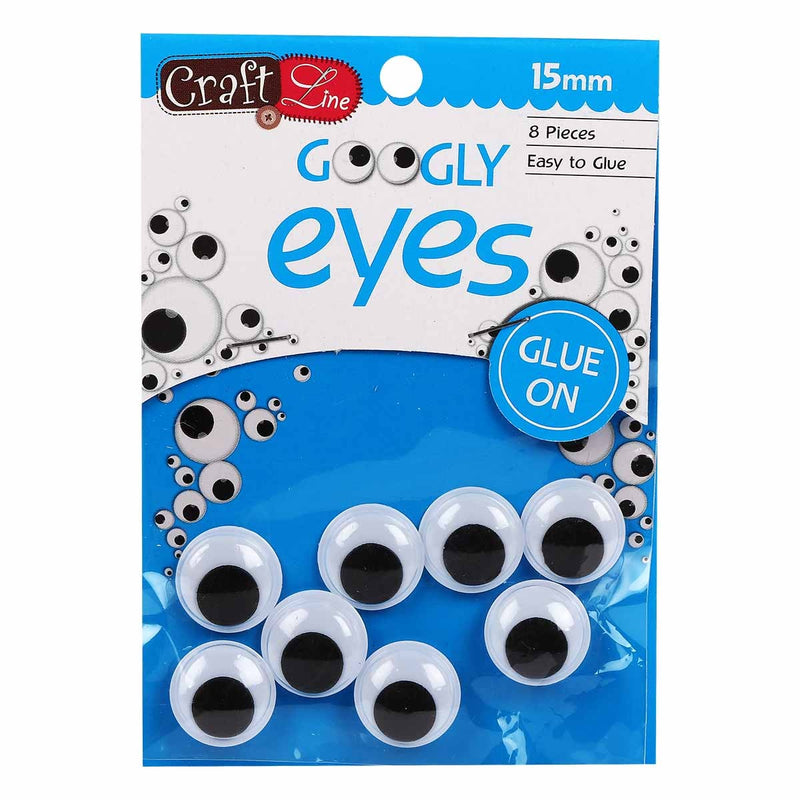 Craft Line Glue On Googly Eyes 15mm 8 Pieces