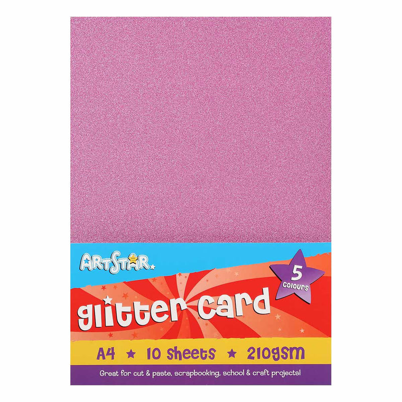Art Star A4 210gsm Glitter Card Assorted Colours 10 Sheets